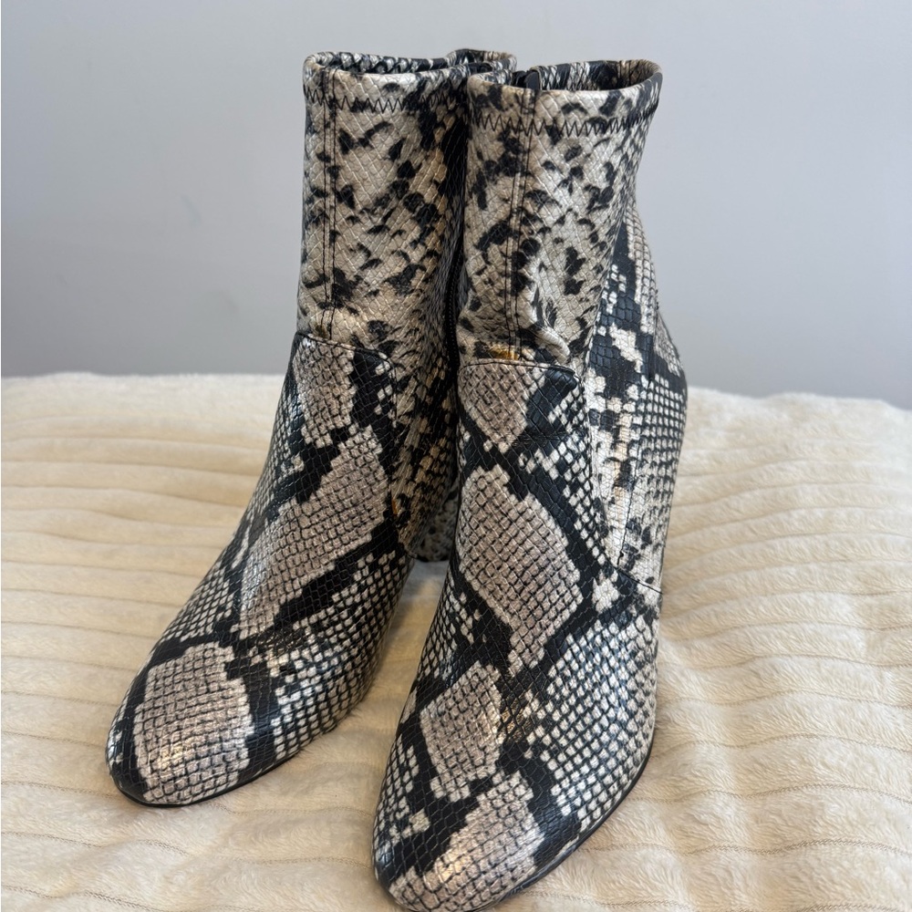 Aldo Black and Cream Snakeskin Ankle Booties